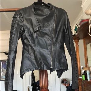 Comme Leather Jacket W/Lace-up Detailing on Sleeve